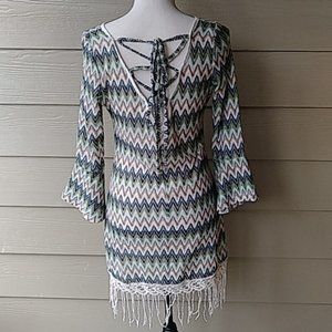 A'reve Lace down back Chevron print dress size M